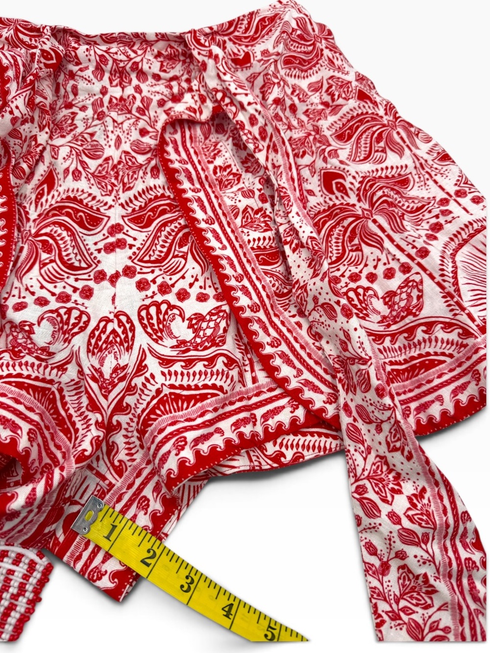 NWT Farm Rio River Ride Red Tie-Waist Linen Blend Shorts Beaded Fringe Size S - Picture 14 of 16